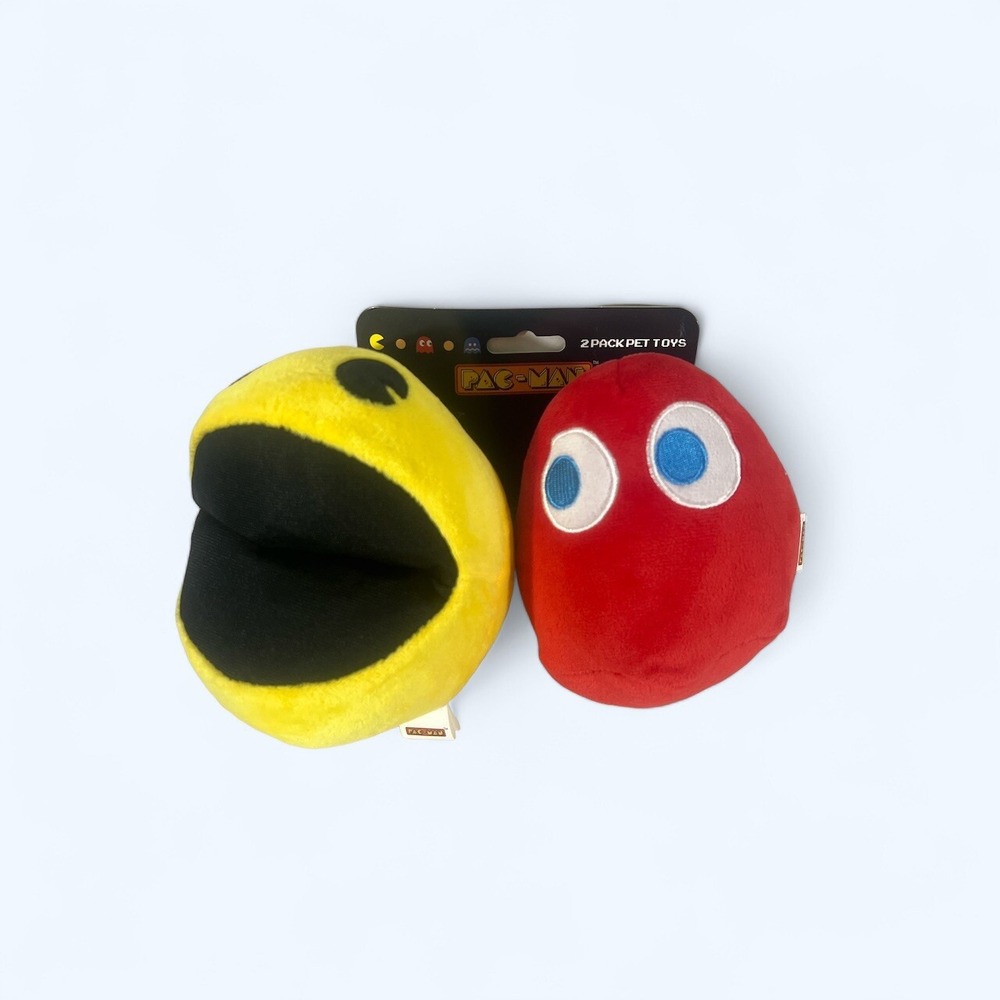PAC-MAN & Blinky Plush Dog Toys Squeaky Squeaker 2 Pc